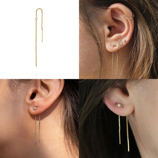 boucle d oreille chaine en argent regardé 925 avec pompon à long fil pour femme, bijoux tendance, JOBling