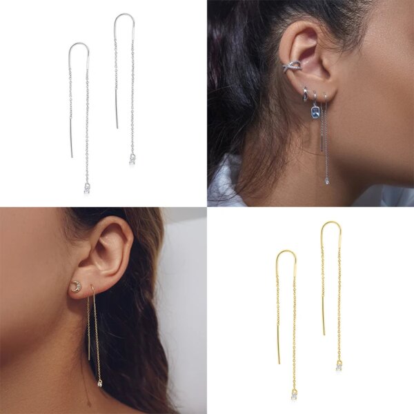 boucle d oreille chaine en argent regardé 925 avec pompon à long fil pour femme, bijoux tendance, JOBling