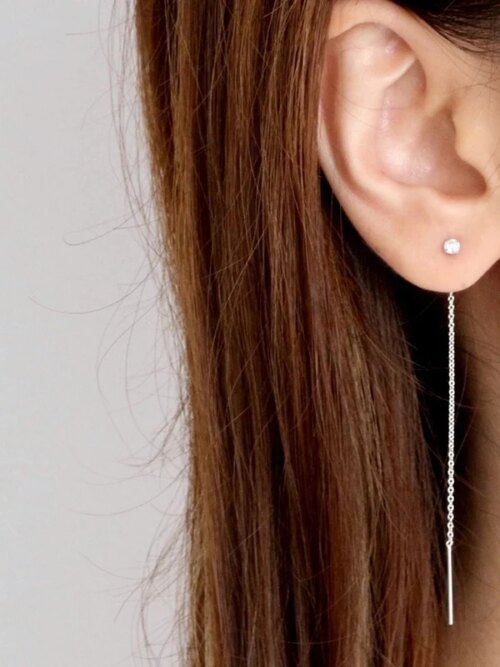 boucle d oreille chaine Aide 925 en argent Sterling longue chaîne gland goutte boucle d'oreille ligne cristal longue