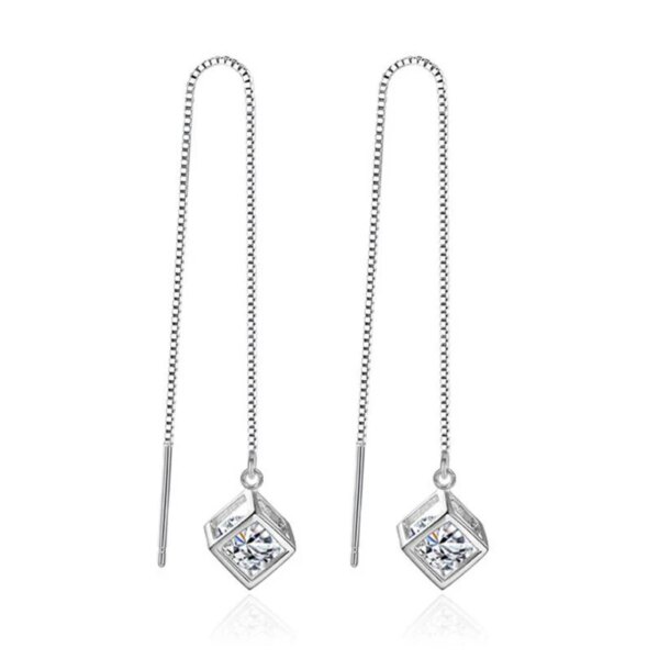 boucle d oreille chaine Élégant mode 925 Sterling Silver Cube amour fenêtre contre-indiqué conia