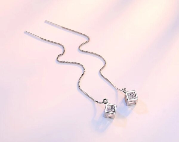 boucle d oreille chaine Élégant mode 925 Sterling Silver Cube amour fenêtre contre-indiqué conia