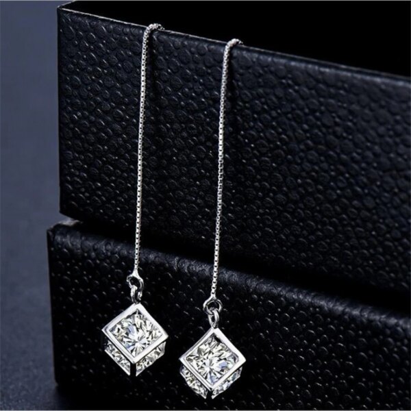 boucle d oreille chaine Élégant mode 925 Sterling Silver Cube amour fenêtre contre-indiqué conia