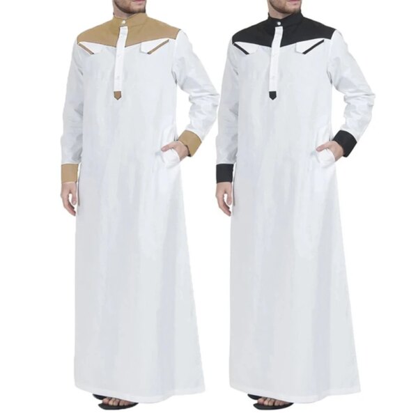 Abaya homme Thobe – Robe musulmane confortable pour hommes, Caftan à manches longues, couleur contrastée
