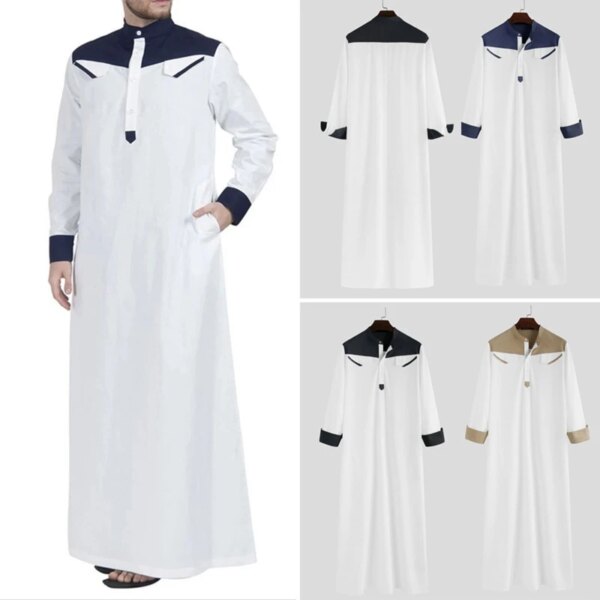 Abaya homme Thobe – Robe musulmane confortable pour hommes, Caftan à manches longues, couleur contrastée