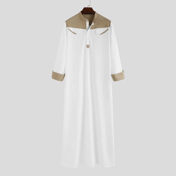 Abaya homme Thobe – Robe musulmane confortable pour hommes, Caftan à manches longues, couleur contrastée