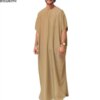 Hommes Islamique Arabe Kaftan Vintage Solide À Manches Courtes adt Rétro