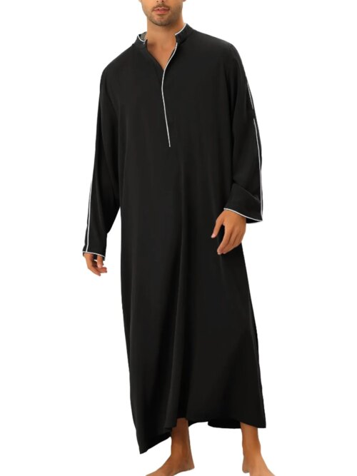 Abaya homme noir Kaftan arabe vintage à manches longues pour hommes, robe musulmane islamique
