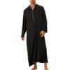 Abaya homme noir Kaftan arabe vintage à manches longues pour hommes, robe musulmane islamique