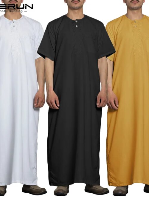 76772-b42cf6.jpg Abaya homme - Robe Longue à Manches Courtes et Col Rond pour Homme, Vintage, Couleur Unie