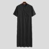 Abaya homme - Robe Longue à Manches Courtes et Col Rond pour Homme, Vintage, Couleur Unie