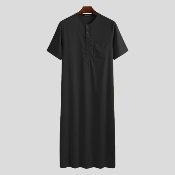 Abaya homme - Robe Longue à Manches Courtes et Col Rond pour Homme, Vintage, Couleur Unie