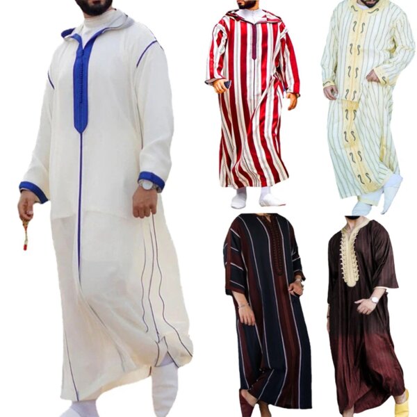 Abaya homme Robe musulmane Jubba Thobe pour hommes, vêtements à capuche, Kaftan Abaya