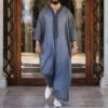 Abaya homme – Robe Caftan à col en V pour hommes, style musulman, rétro, moderne