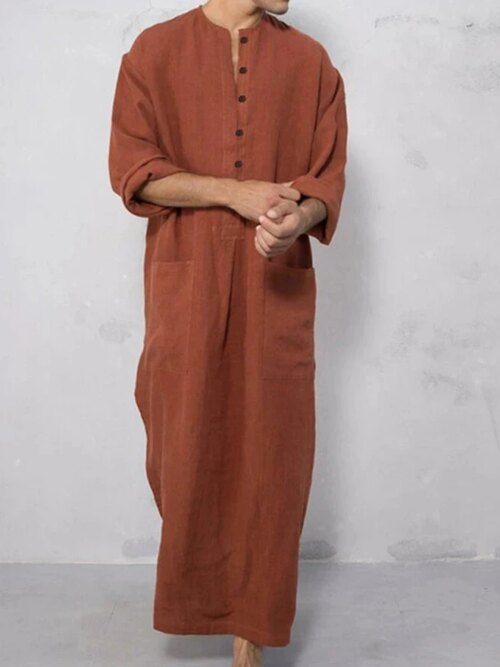 Abaya homme Robe Longue à Manches sulfpour Homme, Col Montant, Mode Musulmane, Jubba