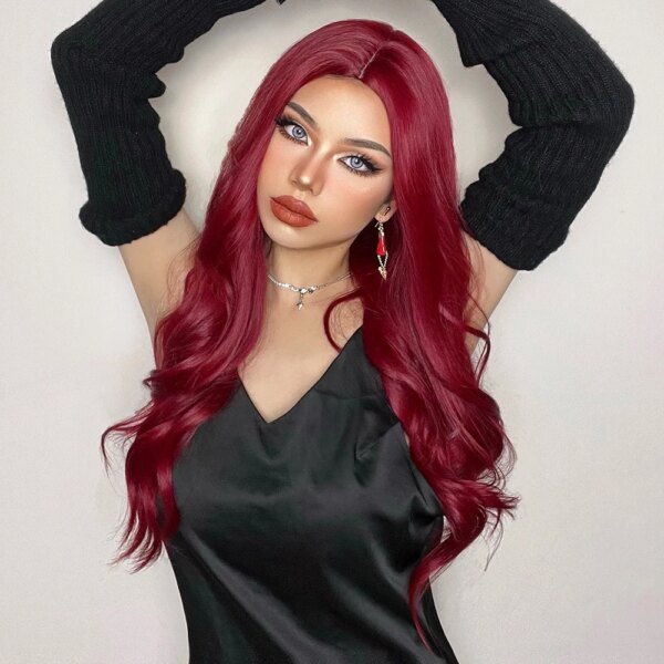perruque Body Wave synthétique rouge longue