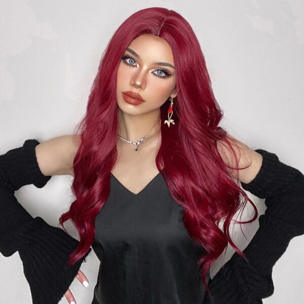 perruque Body Wave synthétique rouge longue