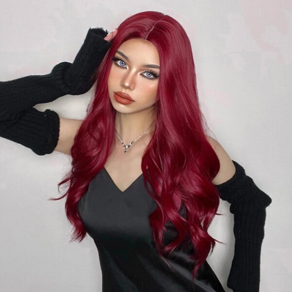 perruque Body Wave synthétique rouge longue