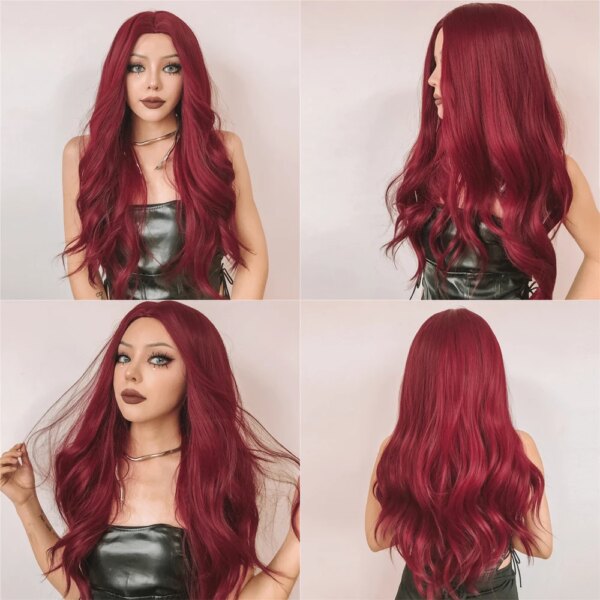 perruque Body Wave synthétique rouge longue