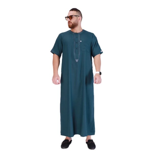 77074-4c78b8.jpg Abaya homme Robes musulmanes à manches courtes pour hommes, Jubba Thobe, Broderie islamique traditionnelle