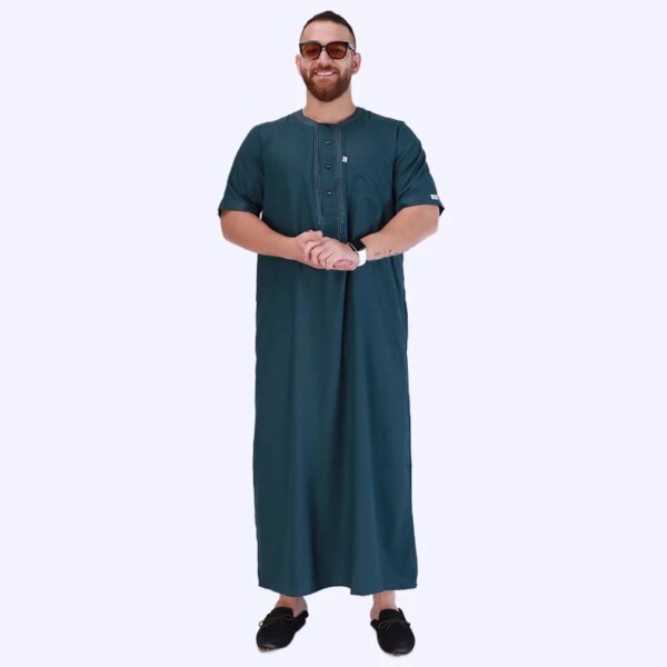 77074-7a7358.jpg Abaya homme Robes musulmanes à manches courtes pour hommes, Jubba Thobe, Broderie islamique traditionnelle
