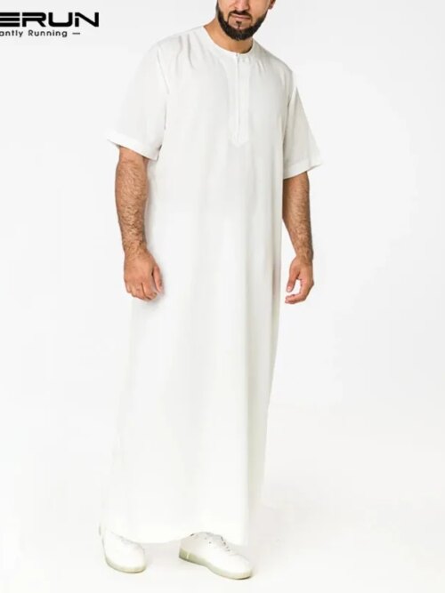 Abaya homme -Robe Vintage à Manches Courtes et Col Rond pour Homme
