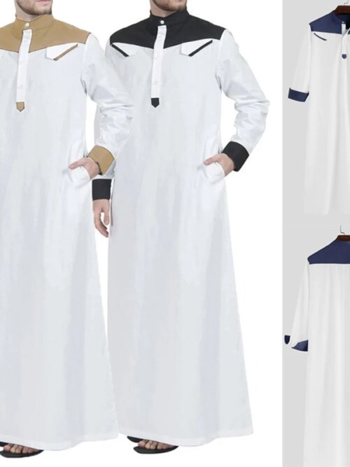 Abaya homme Robe traditionnelle musulmane pour hommes, couleur contrastée