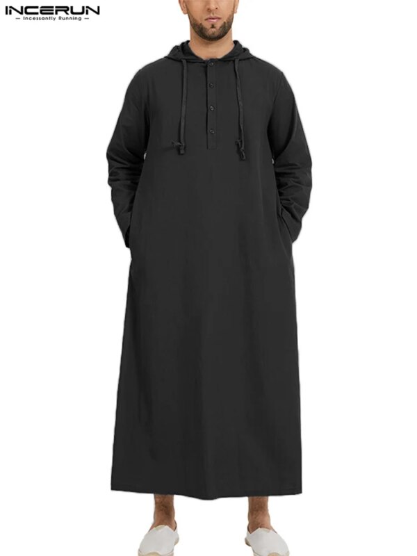 Abaya homme – Robe islamique Jubba Thobe à manches longues, chemises à capuche