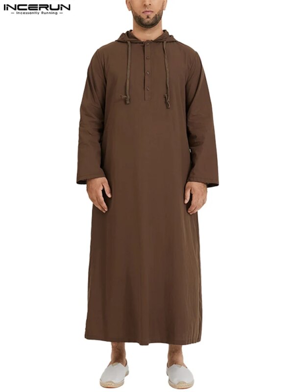 Abaya homme – Robe islamique Jubba Thobe à manches longues, chemises à capuche
