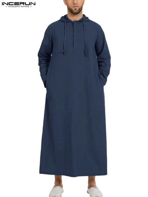 Abaya homme – Robe islamique Jubba Thobe à manches longues, chemises à capuche