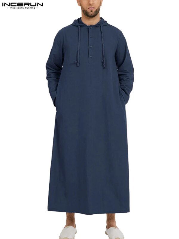 Abaya homme – Robe islamique Jubba Thobe à manches longues, chemises à capuche