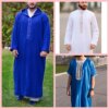 Abaya homme Robe musulmane à manches mi-longues pour hommes, bande verticale