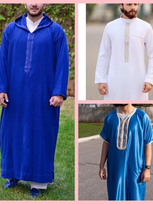 Abaya homme Robe musulmane à manches mi-longues pour hommes, bande verticale