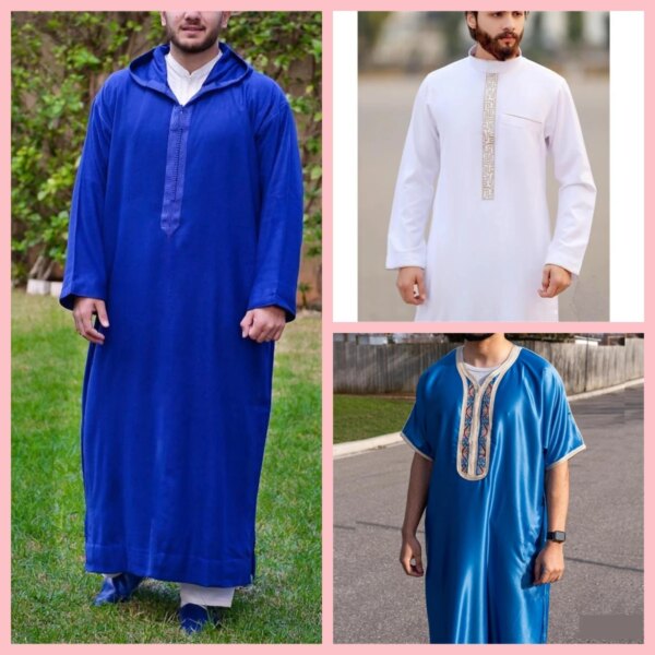 Abaya homme Robe musulmane à manches mi-longues pour hommes, bande verticale