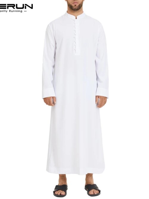 Abaya homme – Kaftan à manches longues pour hommes musulmans, couleur unie