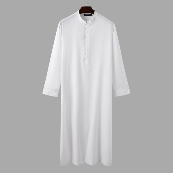 Abaya homme – Kaftan à manches longues pour hommes musulmans, couleur unie