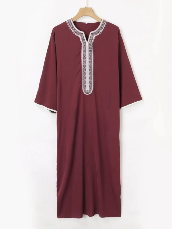 Abaya homme Robe musulmane à manches mi-longues pour hommes, bande verticale