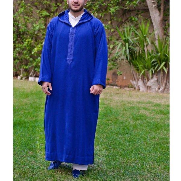 Abaya homme Robe musulmane à manches mi-longues pour hommes, bande verticale