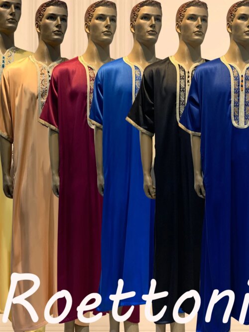 abaya homme Robe de Luxe Brillante à Manches Courtes pour Homme Musulman, Jubba, Thobe