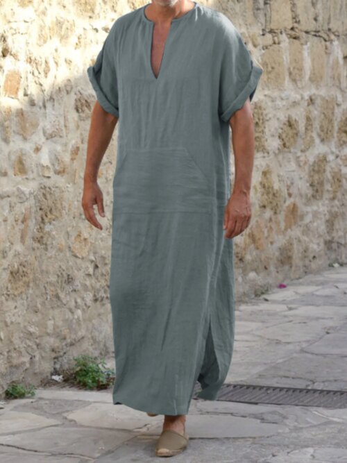 abaya homme Jubba Thobe-Kaftan musulman arabe pour hommes, col en v