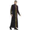 abaya homme – Robe musulmane brodée à col montant pour hommes, Robe islamique à manches longues