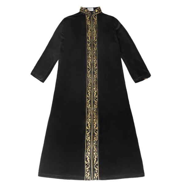 abaya homme – Robe musulmane brodée à col montant pour hommes, Robe islamique à manches longues