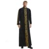 abaya homme – Robe musulmane brodée à col montant pour hommes, Robe islamique à manches longues