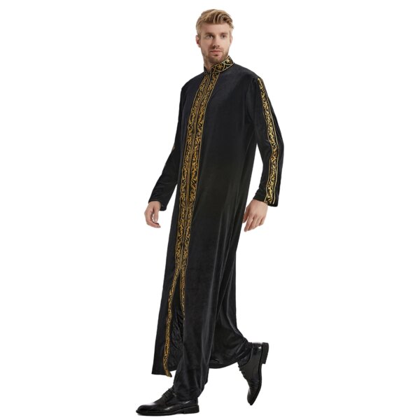 abaya homme – Robe musulmane brodée à col montant pour hommes, Robe islamique à manches longues