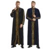 abaya homme – Robe musulmane brodée à col montant pour hommes, Robe islamique à manches longues