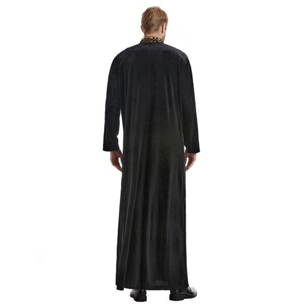 abaya homme – Robe musulmane brodée à col montant pour hommes, Robe islamique à manches longues