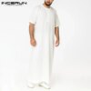 abaya homme Jubba Vintage à Manches Courtes et Col Rond pour Homme, Robes de Style Saoudien avec Fermeture Éclair