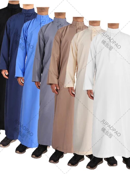 abaya homme Caftan à Manches sulfet Col Ras du Cou pour Homme, Mode Musulmane