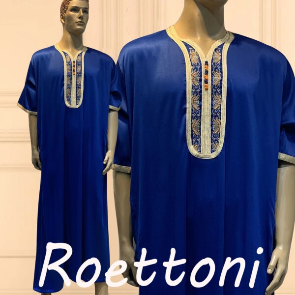 77774-6d0250.jpg abaya homme Robe de Luxe Brillante à Manches Courtes pour Homme Musulman, Jubba, Thobe