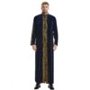 abaya homme – Robe musulmane brodée à col montant pour hommes, Robe islamique à manches longues