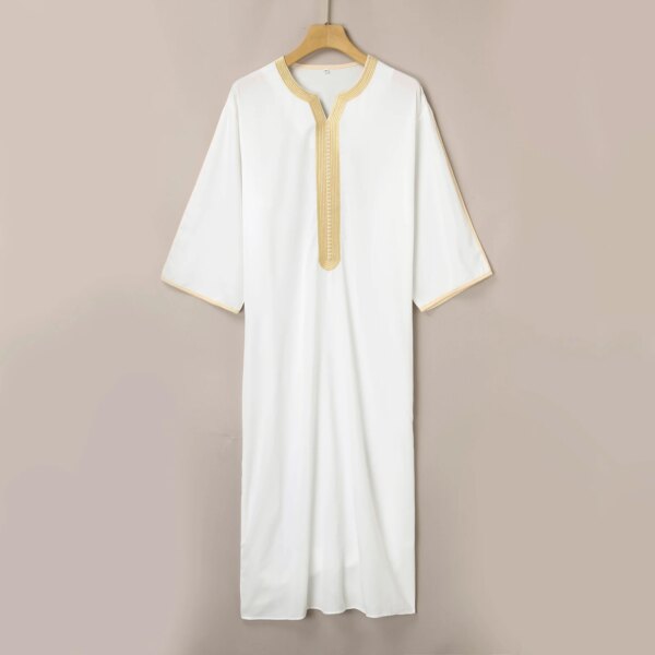 Abaya homme Robe musulmane à manches mi-longues pour hommes, bande verticale